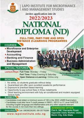 LAPO institute for microfinance and management studies admission, 2022/2023