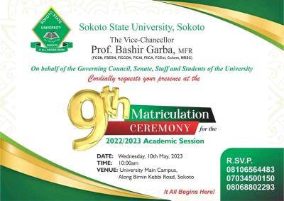 SSU announces 9th matriculation ceremony, 2022/2023