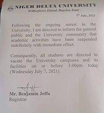 NDU suspends academic activities indefinitely
