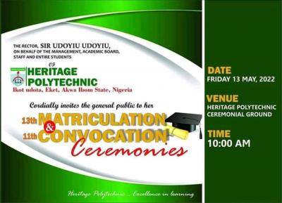 Heritage Polytechnic reschedules 13th matriculation & 11th convocation ceremony