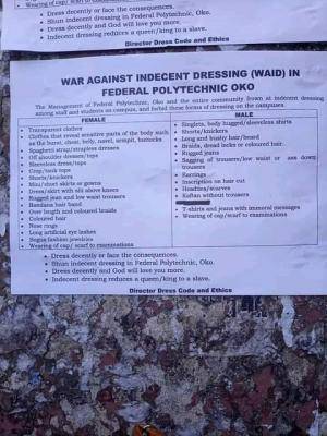 Federal Polytechnic Oko announces new dress code for students