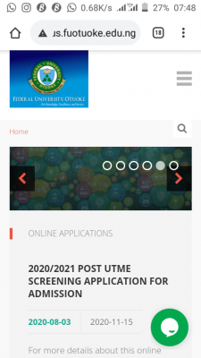 FUOTUOKE Post-UTME 2020 registration deadline