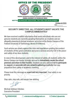 FUTMINNA SUG notice to students