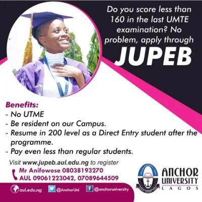 Anchor University JUPEB admission form, 2023/2024 session