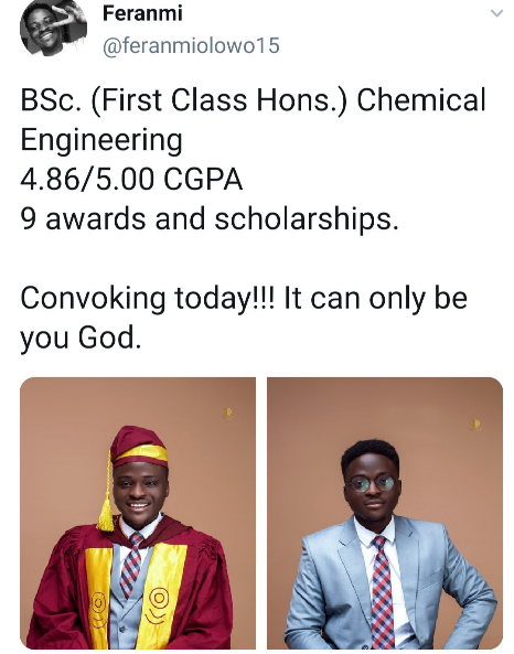 Student who had 8A's in WAEC celebrates his graduation as he bags a first-class from UNILAG