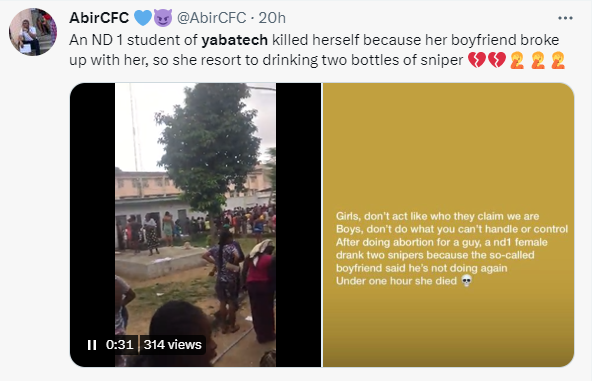 YABATECH student allegedly commits suicide over a failed relationship (video)