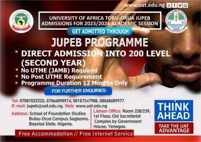 University of Africa Toru-Orua JUPEB admission form for 2023/2024 session