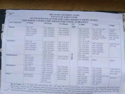 ABSU releases second semester lecture timetable, 2024/2025