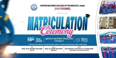 Nation Building College of Technology announces 2025/2026 Matriculation Ceremony