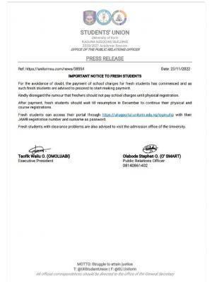 UNILORIN important notice to fresh students