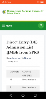 UMYU updated direct entry & IJMB admission list for 2020/2021 session