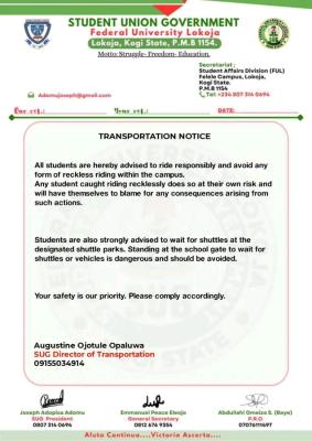 FULOKOJA SUG warns against reckless driving