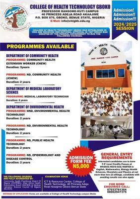 College of Health Technology, Gboko releases admission form for 2024/2025 session