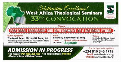 West Africa Theological Seminary announces 33rd Convocation Ceremony