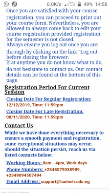 LAUTECH late registration deadline for 2019/2020 session
