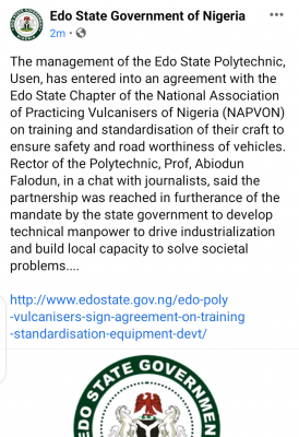 Edo Poly signs agreement with NAPVON on training, standardisation, equipment development
