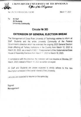 UNICROSS extension of general elections' break