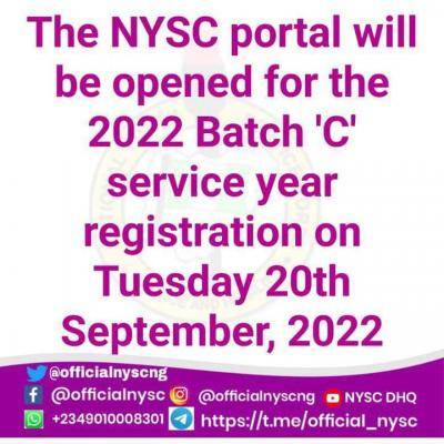 NYSC 2022 Batch C registration begins