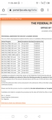 OFFAPOLY 3rd Batch ND Part-time admission list for 2020/2021 session