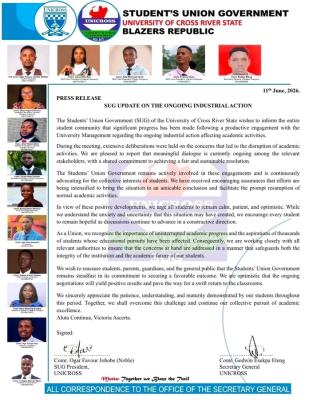 UNICROSS SUG issues update to students on ongoing  industrial action