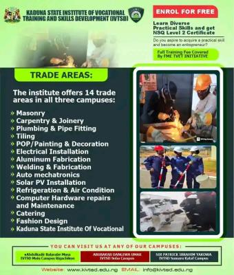 Kaduna State Institute of Vocational Training and Skills Development opens applications