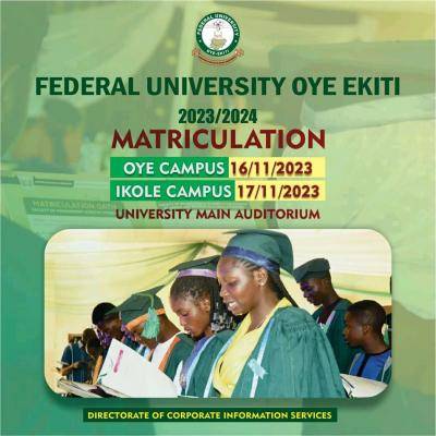 FUOYE announces matriculation ceremony for 2023/2024 session