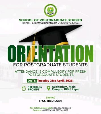 IBBUL schedules orientation programme for Postgraduate students, 2025/2026