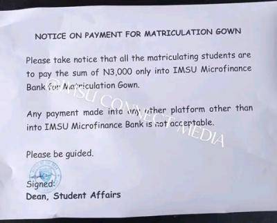 IMSU important notice to all matriculating students