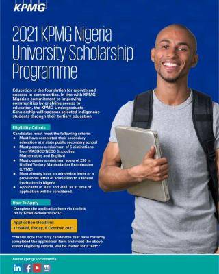 KPMG Nigeria University Scholarship Programme, 2021