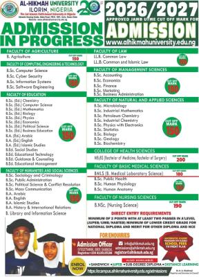 Al-Hikmah University Post-UTME/DE 2026: Cut-off mark, Eligibility and Registration Details