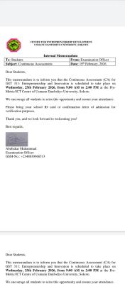 UDUS schedule for GST 311 Continuous Assessment