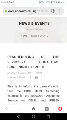 College of Education, Warri postpones Post-UTME screening exercise