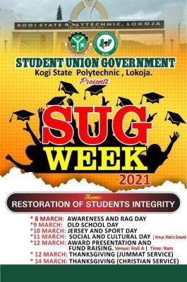 Kogi State Polytechnic SUG week programme of events for 2021