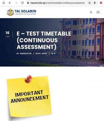 TASUED E-Test timetable (continuous assessment), 2021/2022