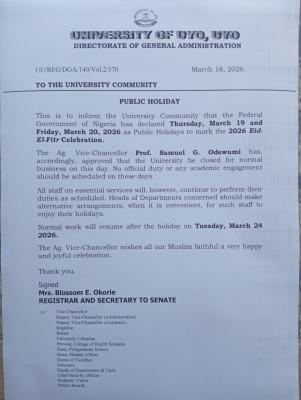 UNIUYO announces holiday, to resume on Tuesday March 24th