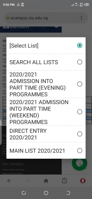 RSUST Part Time (Evening and Weekend) Programme admission list for 2020/2021 session