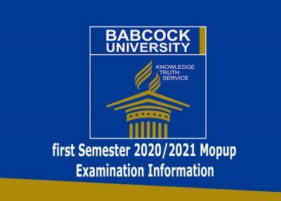 Babcock University notice to students on first semester mop-up exams, 2020/2021 session