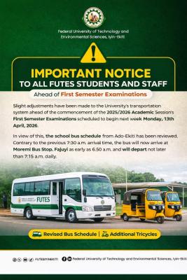 FUTES-IYIN notice to students, staff on Transportation