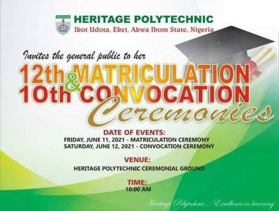 Heritage Polytechnic announces 12th matriculation & 10th convocation ceremonies