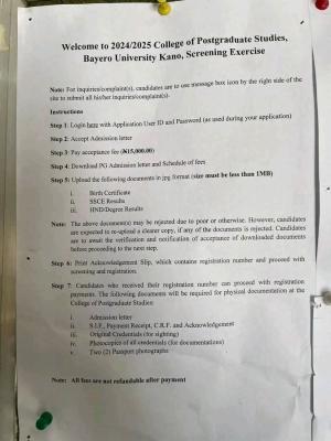 BUK releases screening exercise procedures for Postgraduate students, 2024/2025