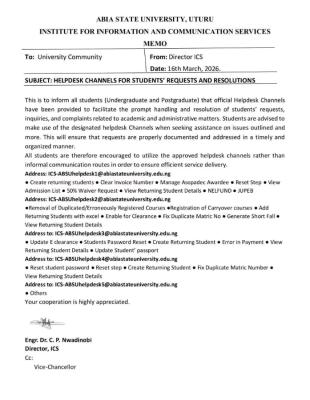ABSU Official Helpdesk Channels for Students