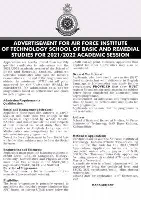 AFIT basic & remedial application form, 2021/2022 session