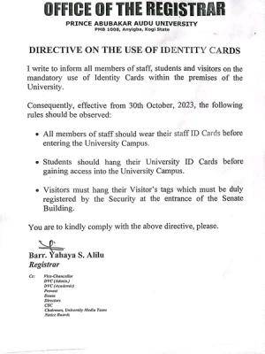 PAAU issues important notice on the use of Identity Cards