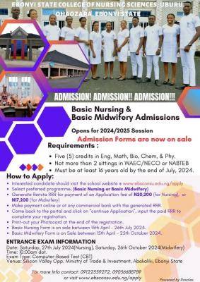 Ebonyi College of Nursing Sciences, Uburu Basic Nursing & Midwifery form, 2024/2025