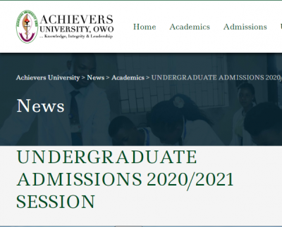 Achievers University Post-UTME/DE 2020: Cut-off mark, Eligibility and Registration Details
