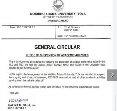 MAUTECH notice of suspension of academic activities