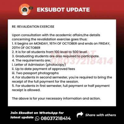 EKSU notice to students on revalidation exercise