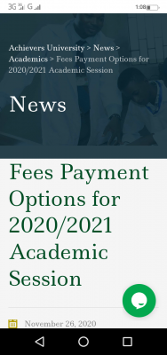 Achievers University fee payment options for 2020/2021 academic session