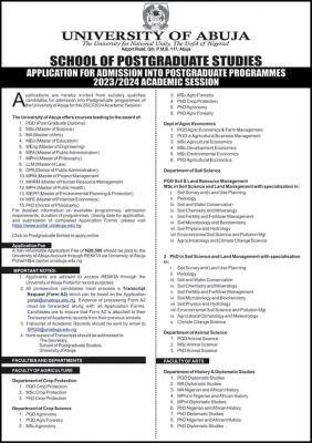 UNIABUJA  Postgraduate Admission Form 2023/2024 session is out