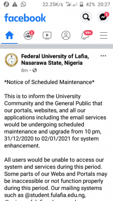 NSUK notice on scheduled maintenance